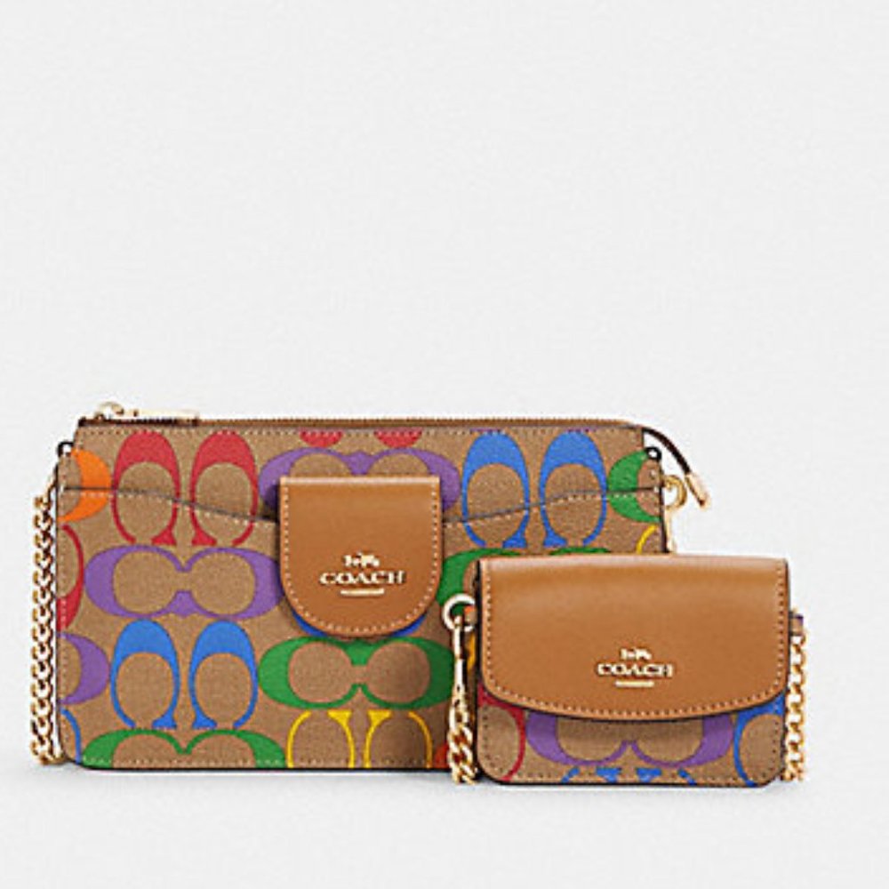 🌈🌈New Coach Rainbow Signature Poppy Crossbody Handbag with Card case🌈🌈
